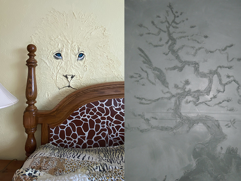 Drywall Painted Murals Lion and Bonsai Tree